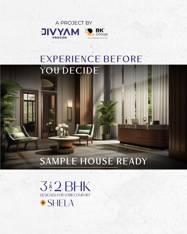 Divyam Procon,  DivyamProcon, 2BHK, 3BHK, ComingSoon, SampleHouseReady, SpaciousRooms, SkyHighViews, MoreThanAHome, RealEstate, PropertyGoals, Property, Shela, Ahmedabad
